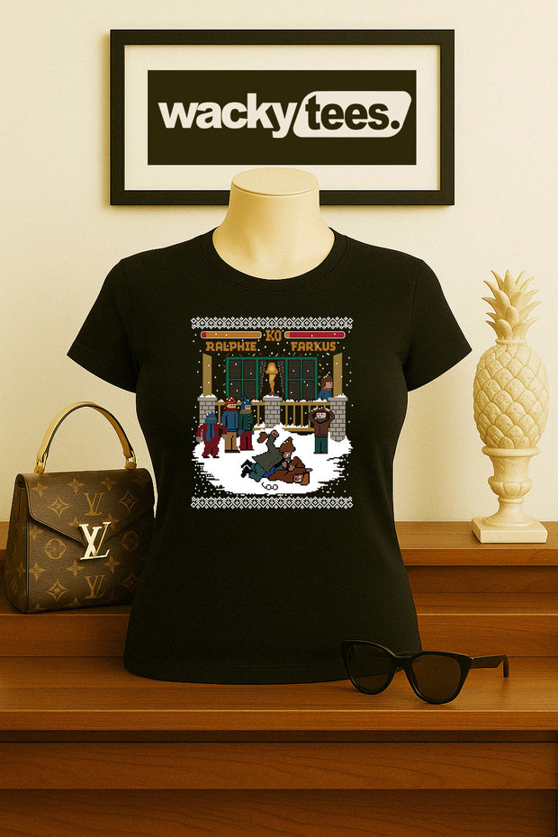 Christmas Story Ralphie Fight Gaming 8bit NES Game Holiday Graphic Tee Shirt