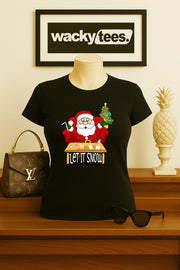Let it Snow Cracked Out Santa Funny Holiday Christmas Graphic Tee Shirt