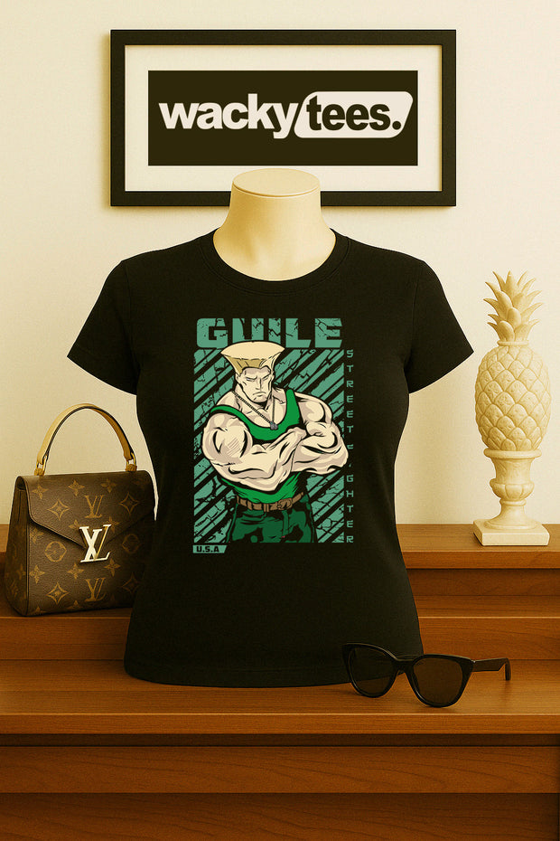 Street Fighter Guile USA United States Marital Arts Gaming Graphic Tee Shirt
