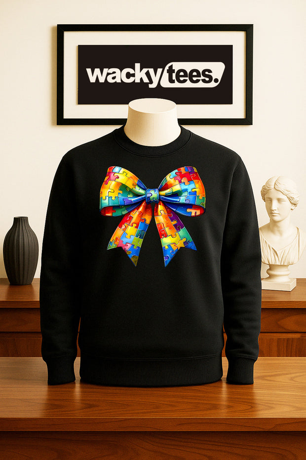 Autism Puzzle Awareness Bow Graphic Tee Shirt