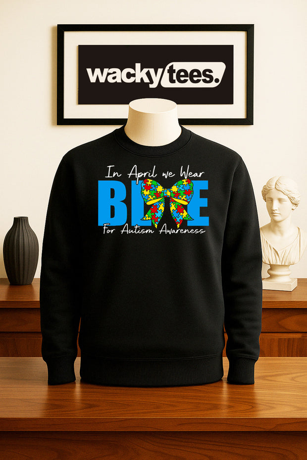 In April We Wear Blue for Autism Awareness Graphic Tee Shirt
