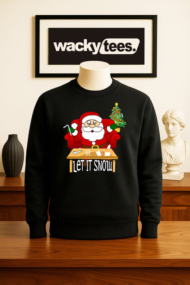 Let it Snow Christmas High Santa with Nose Candy Xmas Graphic Tee Shirt