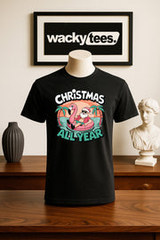 Christmas All Year Long Santa Claus Relaxing Holiday Funny Graphic Tee Shirt