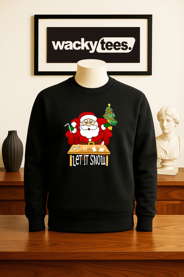 Let it Snow Cracked Out Santa Funny Holiday Christmas Graphic Tee Shirt