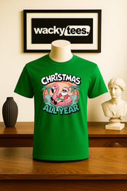 Christmas All Year Long Santa Claus Relaxing Holiday Funny Graphic Tee Shirt