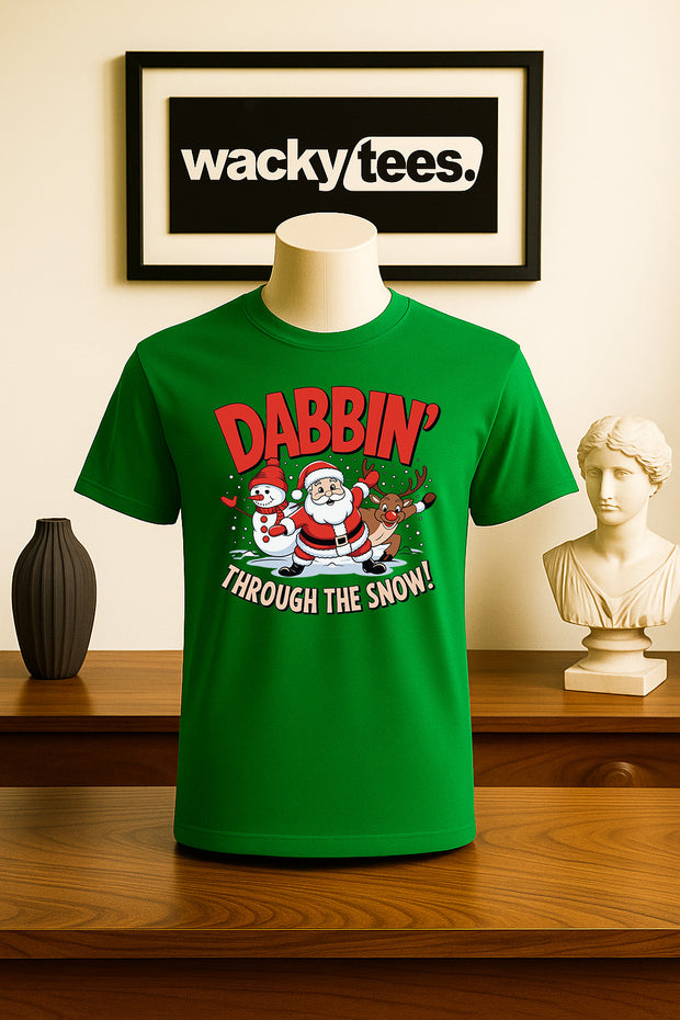 Dabbin Through the Snow with Santa Claus, Frosty Holiday Funny Graphic Tee Shirt
