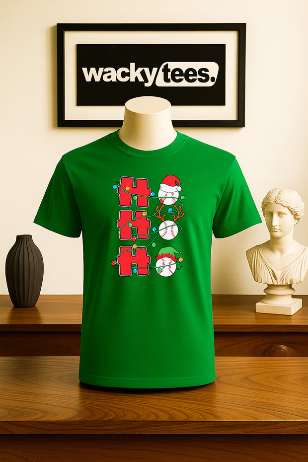 Ho Ho Ho Baseball Balls Ornaments Christmas Holiday Family Graphic Tee Shirt