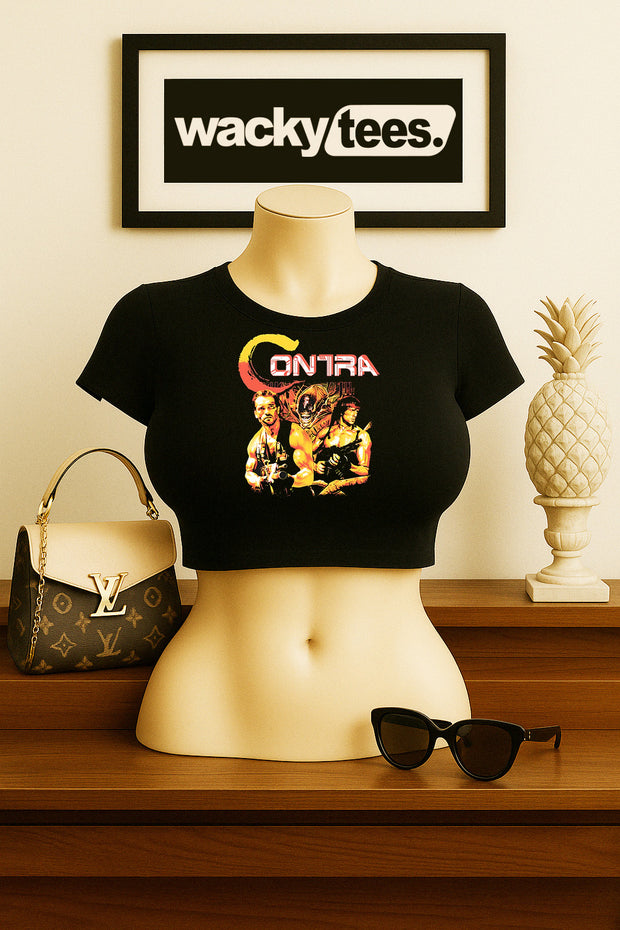 Contra War 80s Schwarzenegger Stallone Gaming NES Cover Graphic Tee Shirt