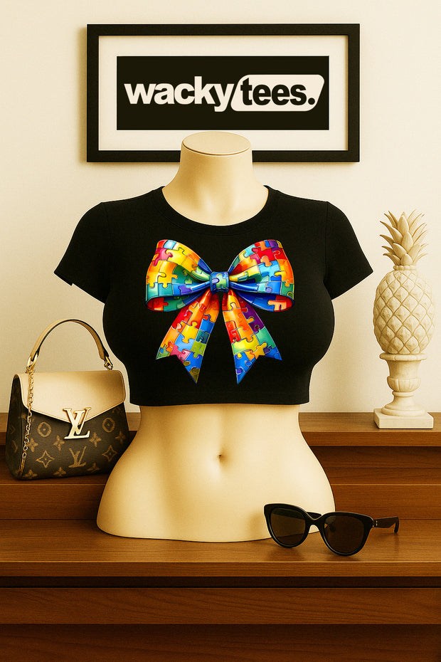 Autism Puzzle Awareness Bow Graphic Tee Shirt