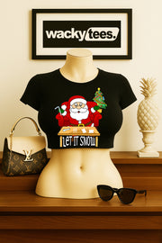 Let it Snow Christmas High Santa with Nose Candy Xmas Graphic Tee Shirt