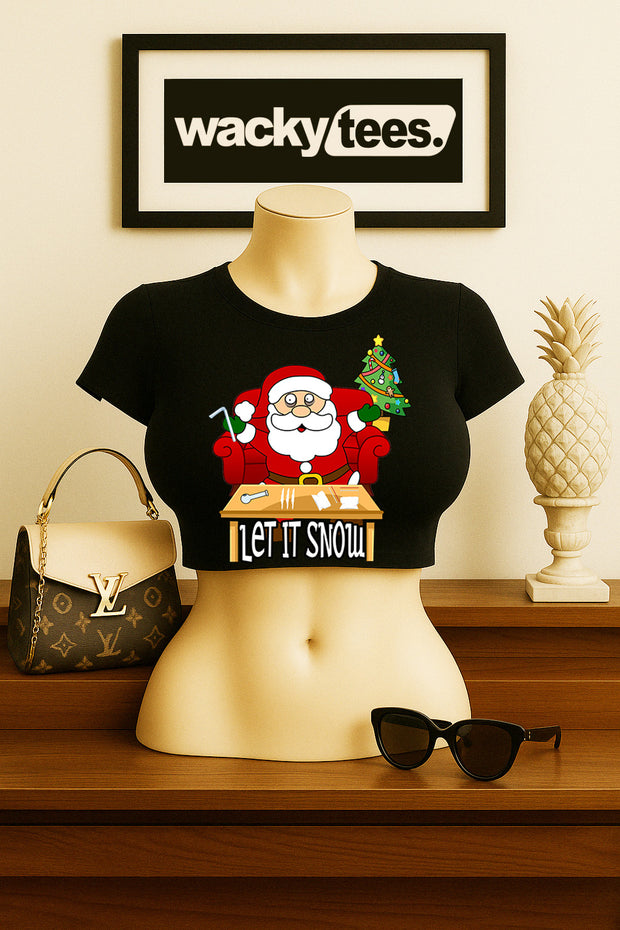 Let it Snow Christmas High Santa with Nose Candy Xmas Graphic Tee Shirt