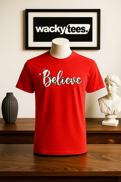 Believe In Christmas Text Holiday Funny Graphic Tee Shirt