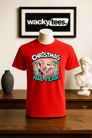Christmas All Year Long Santa Claus Relaxing Holiday Funny Graphic Tee Shirt