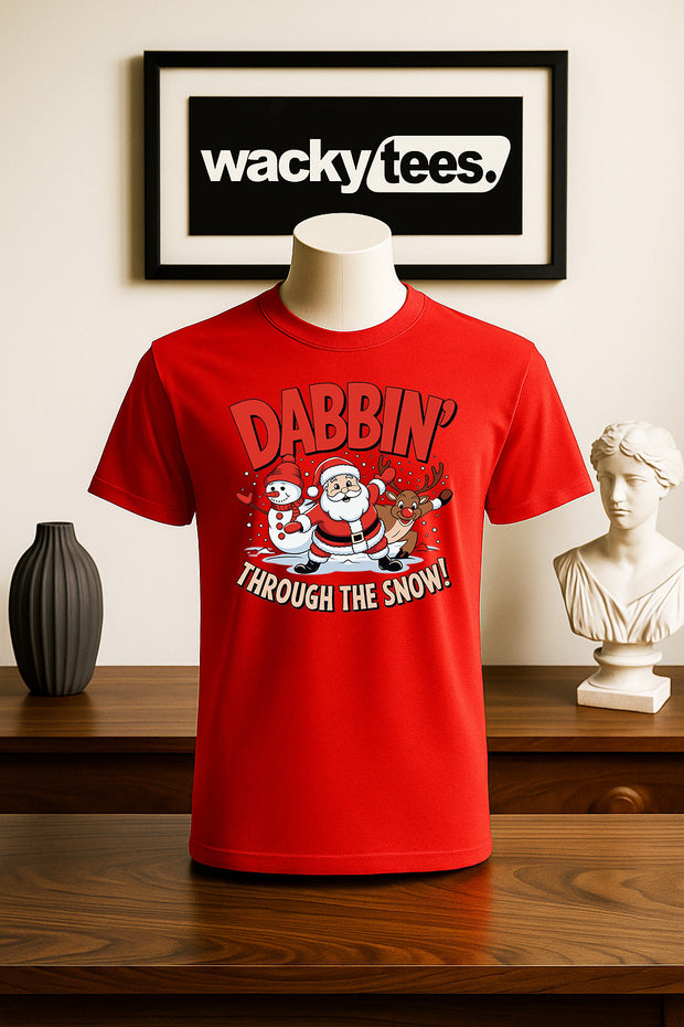 Dabbin Through the Snow with Santa Claus, Frosty Holiday Funny Graphic Tee Shirt