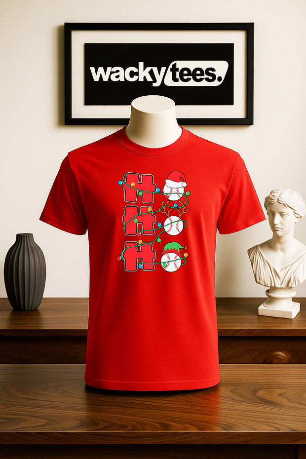 Ho Ho Ho Baseball Balls Ornaments Christmas Holiday Family Graphic Tee Shirt
