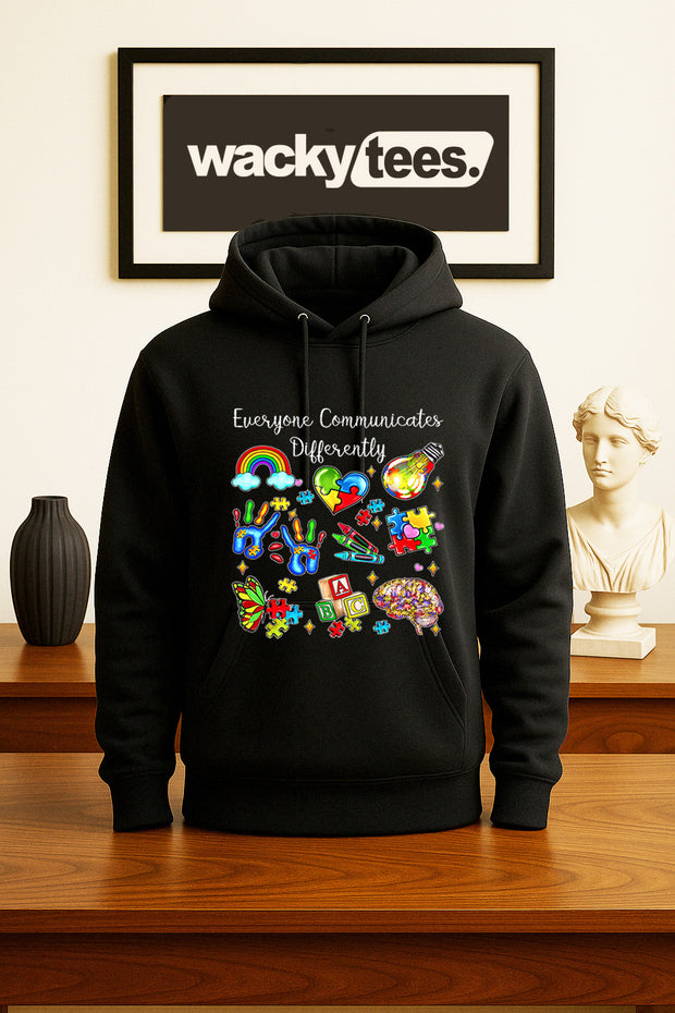 Everyone Communicates Differently Autism Awareness Graphic Tee Shirt