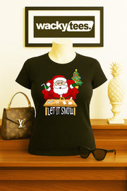 Let it Snow Christmas High Santa with Nose Candy Xmas Graphic Tee Shirt
