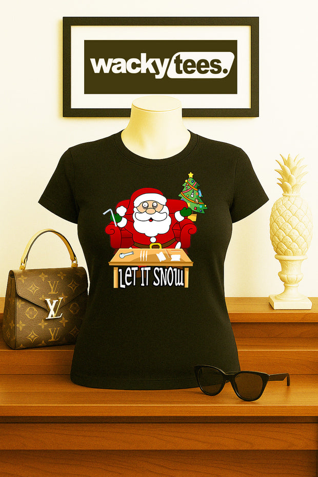 Let it Snow Christmas High Santa with Nose Candy Xmas Graphic Tee Shirt