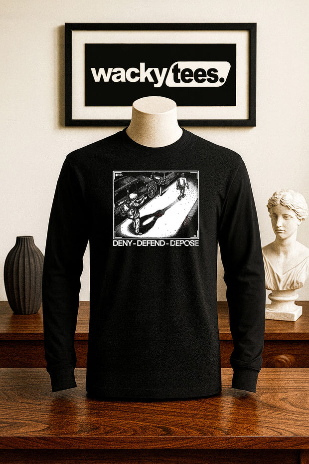 Deny Defend Depose Trendy Black and White Graphic Tee Shirt