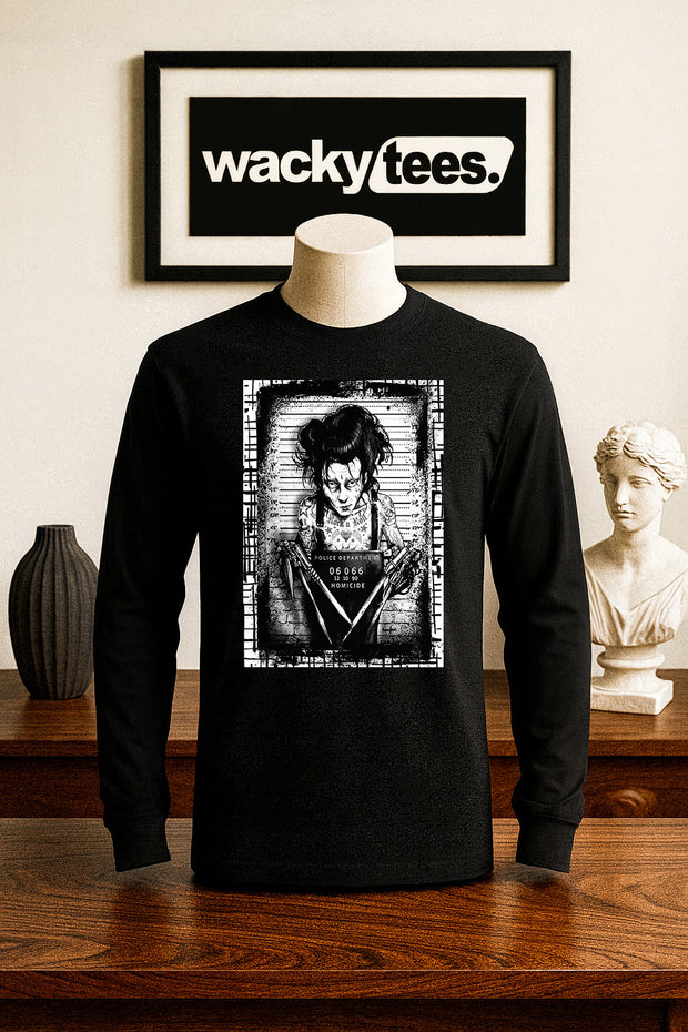Edward Scissorhands Arrest Parody Mug Shot Poster Graphic Tee Shirt