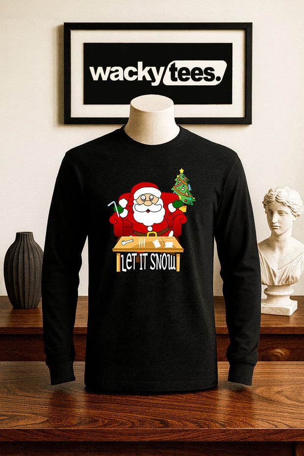 Let it Snow Cracked Out Santa Funny Holiday Christmas Graphic Tee Shirt