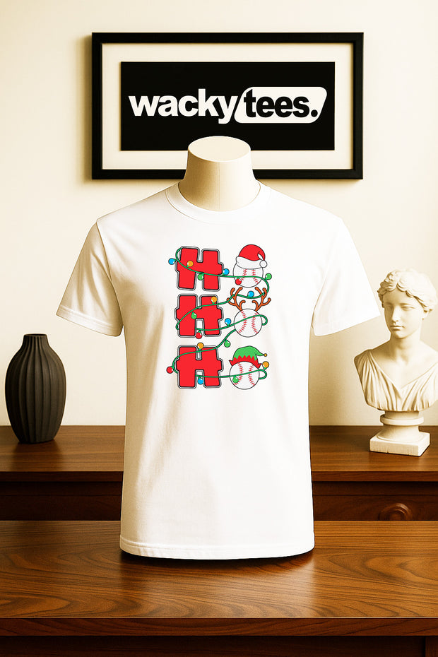 Ho Ho Ho Baseball Balls Ornaments Christmas Holiday Family Graphic Tee Shirt
