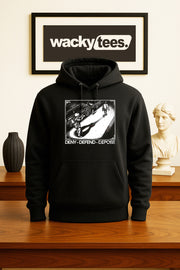 Deny Defend Depose Trendy Black and White Graphic Tee Shirt