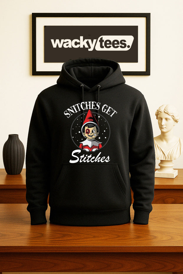 Snitches Get Stitches Christmas Holiday Beat Up Bruised Elf Graphic Tee Shirt