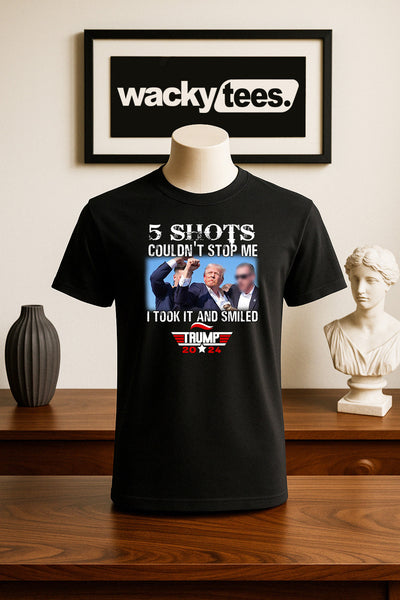 5 Shots Couldn't Stop Me I Took It and Smiled Trump 2024 America Graphic Tee Shirt
