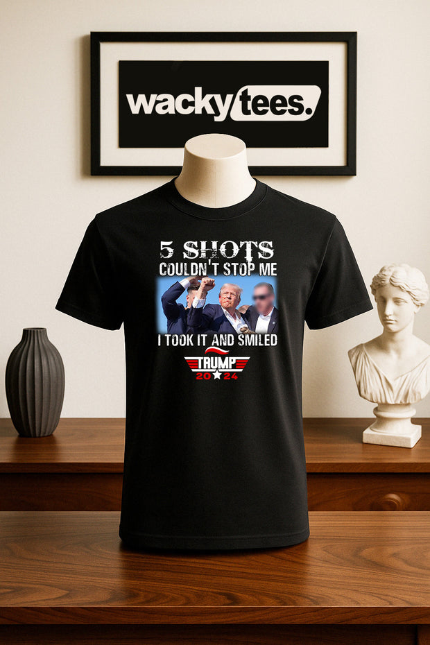 5 Shots Couldn't Stop Me I Took It and Smiled Trump 2024 America Graphic Tee Shirt