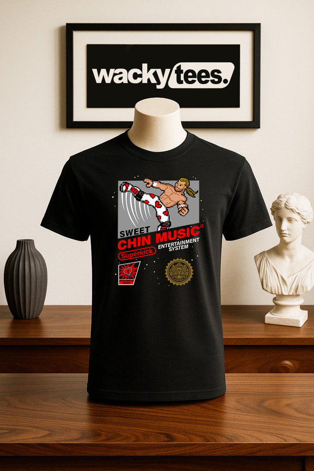 Sweet Chin Music Shawn Michaels Wrestling 8-Bit Gaming System Style Graphic Tee Shirt