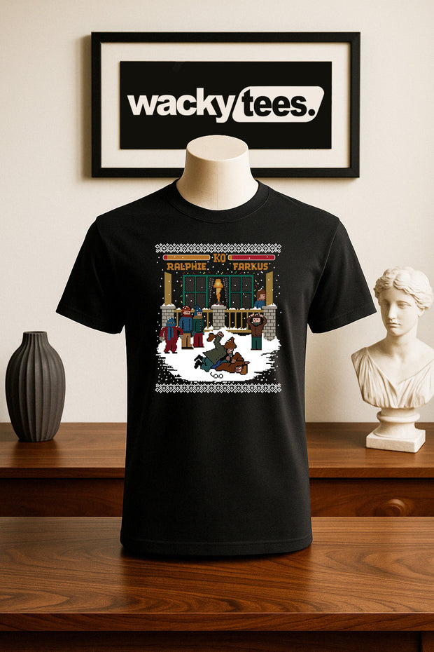 Christmas Story Ralphie Fight Gaming 8bit NES Game Holiday Graphic Tee Shirt