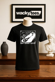 Deny Defend Depose Trendy Black and White Graphic Tee Shirt
