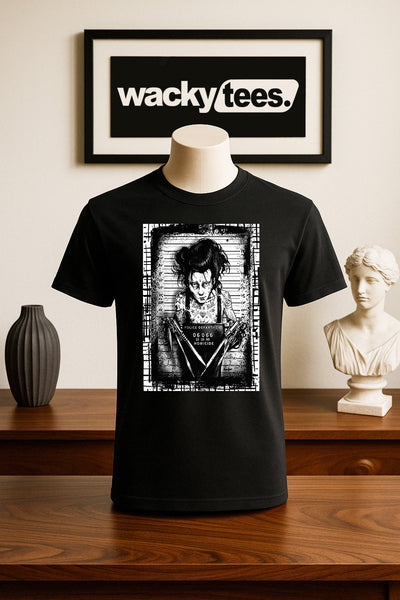 Edward Scissorhands Arrest Parody Mug Shot Poster Graphic Tee Shirt
