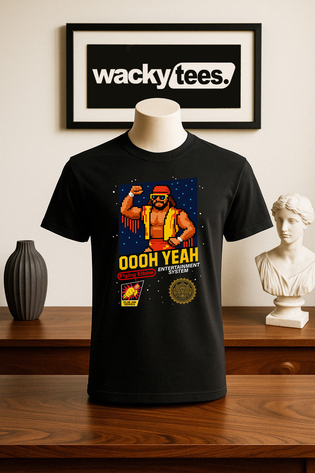 Oooh Yea Macho Man Wrestling NES 8bit Gaming NES Style Cover Graphic T
