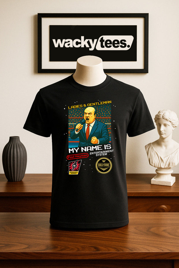 Ladies and Gentleman My Name is Paul Heyman Wrestling 8bit Gaming NES Cover Graphic Tee Shirt