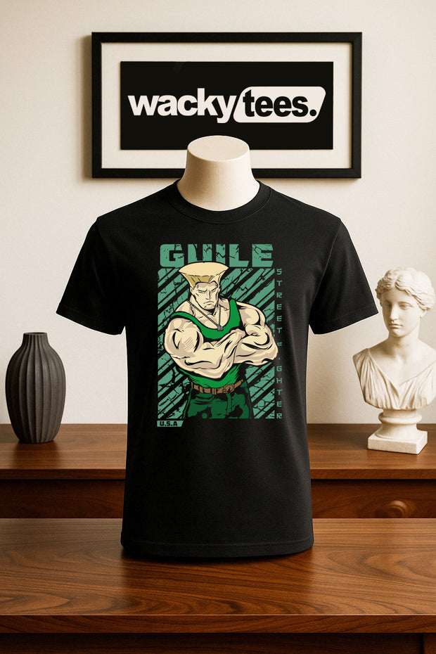 Street Fighter Guile USA United States Marital Arts Gaming Graphic Tee Shirt