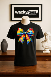 Autism Puzzle Awareness Bow Graphic Tee Shirt
