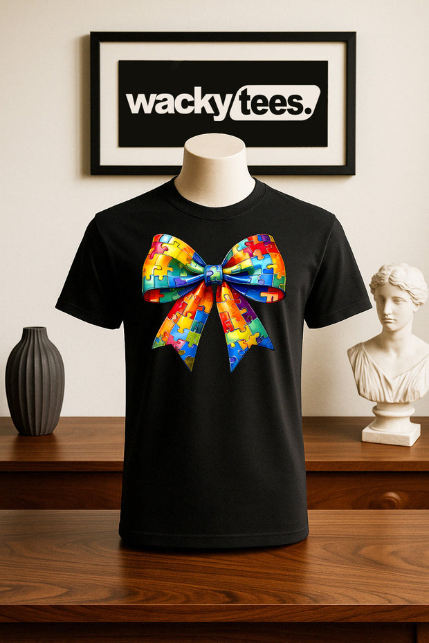 Autism Puzzle Awareness Bow Graphic Tee Shirt