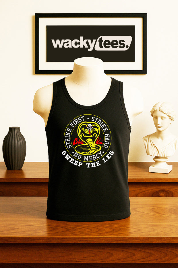 Cobra Kai Karate Kid Sweep The Leg Strike First Stike Hard No Mercy Graphic Tee Shirt
