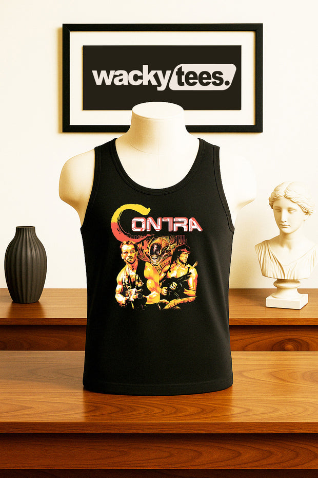 Contra War 80s Schwarzenegger Stallone Gaming NES Cover Graphic Tee Shirt
