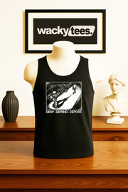 Deny Defend Depose Trendy Black and White Graphic Tee Shirt