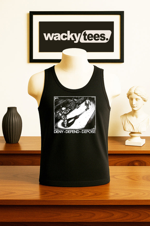 Deny Defend Depose Trendy Black and White Graphic Tee Shirt