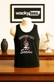 Snitches Get Stitches Christmas Holiday Beat Up Bruised Elf Graphic Tee Shirt