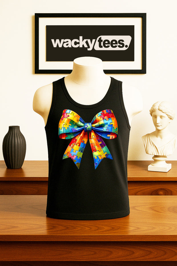 Autism Puzzle Awareness Bow Graphic Tee Shirt