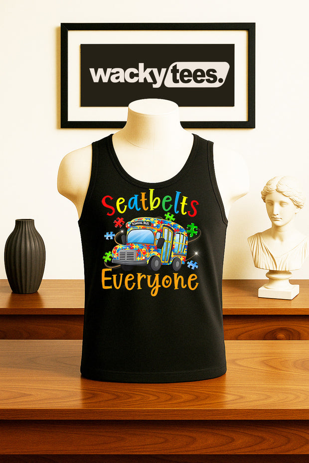 Seatbelts Everyone School Bus Autism Awareness Graphic Tee Shirt