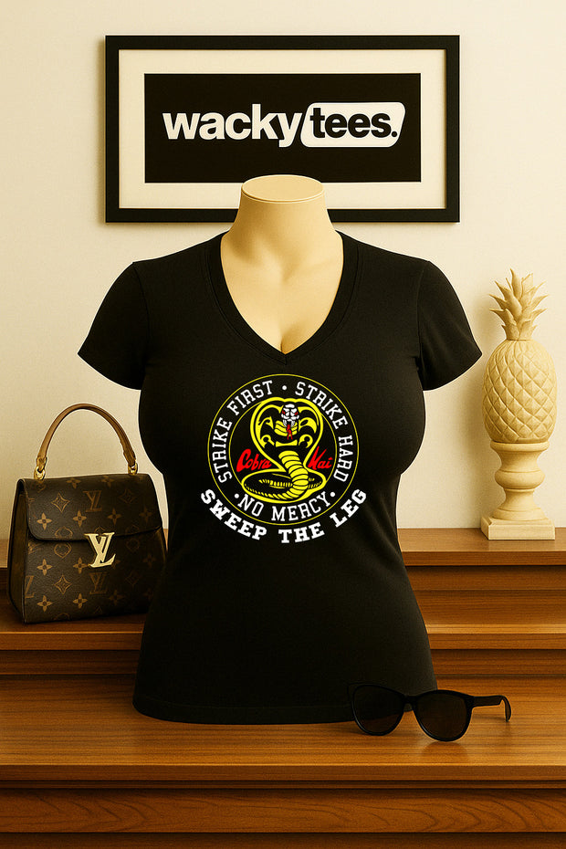 Cobra Kai Karate Kid Sweep The Leg Strike First Stike Hard No Mercy Graphic Tee Shirt