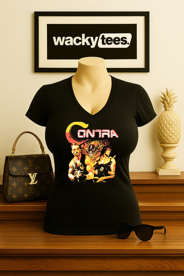 Contra War 80s Schwarzenegger Stallone Gaming NES Cover Graphic Tee Shirt