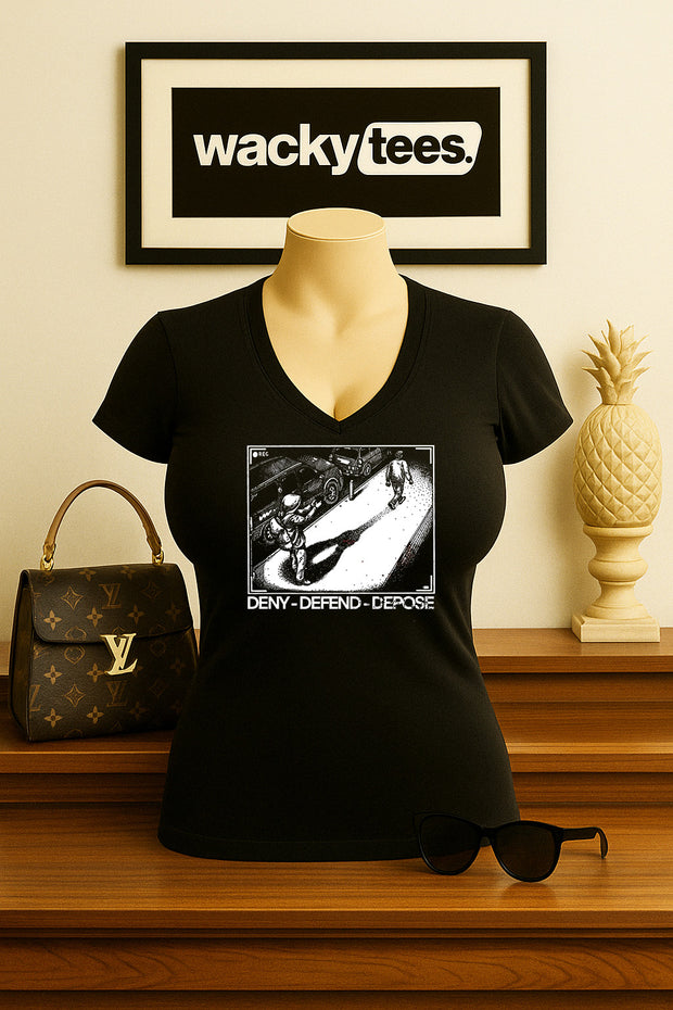 Deny Defend Depose Trendy Black and White Graphic Tee Shirt