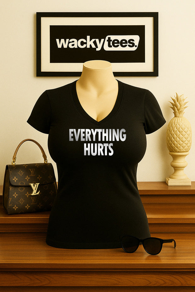 Everything Hurts Old Age Funny Trendy Text Graphic Tee Shirt